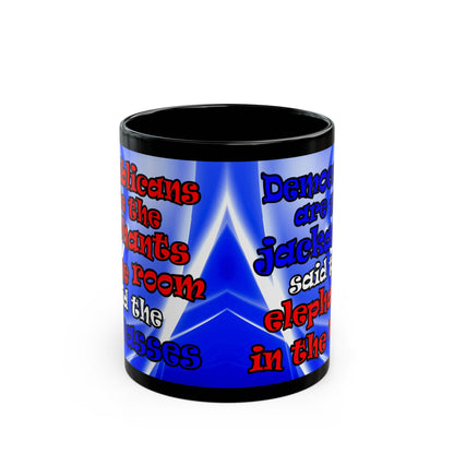 donkeys and elephants - Black Mug (blue-white wave)