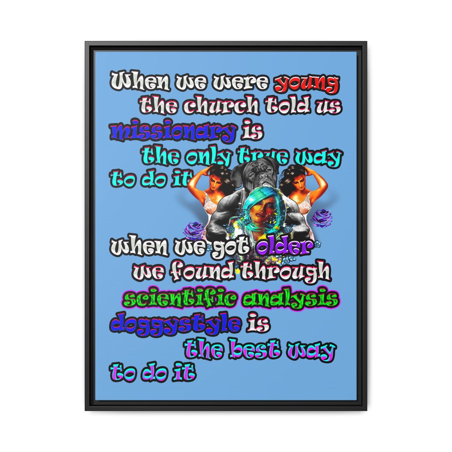 doggystyle - framed canvas art (light blue)