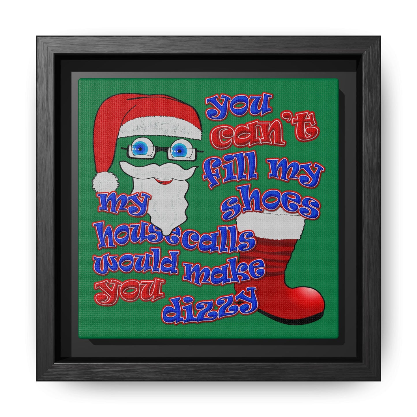 santa's shoes - framed canvas art (dark green)