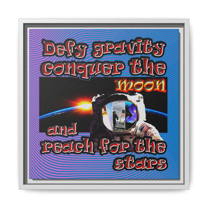 defy conquer reach - framed canvas art (light blue-purple wave)