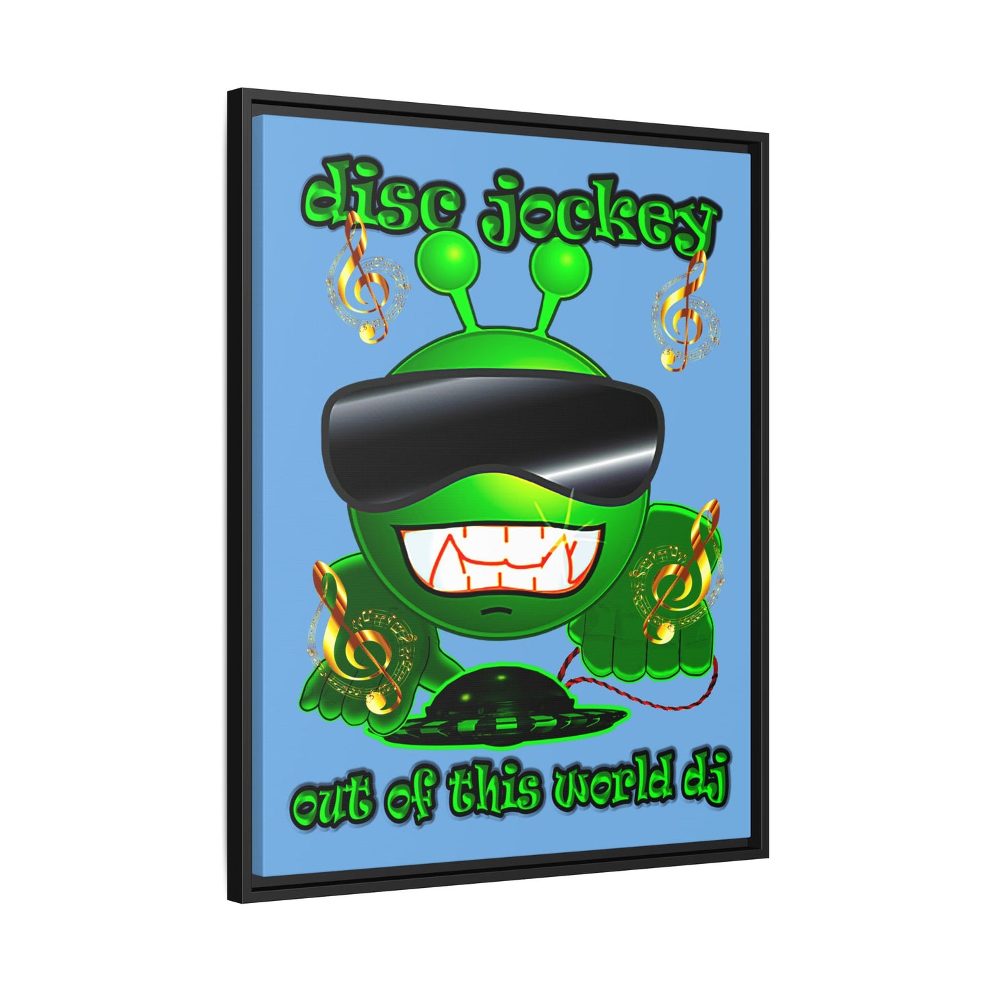 disc jockey - framed canvas art (light blue)