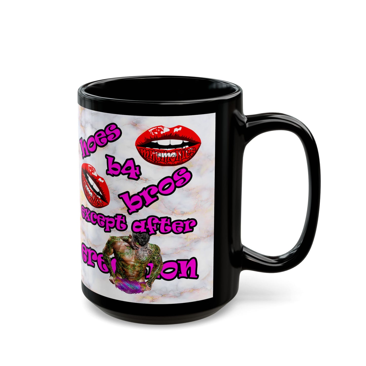 hoes b4 bros - Black Mug (white marble)