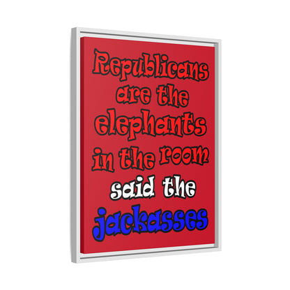 donkeys and elephants - framed canvas art (dark red)