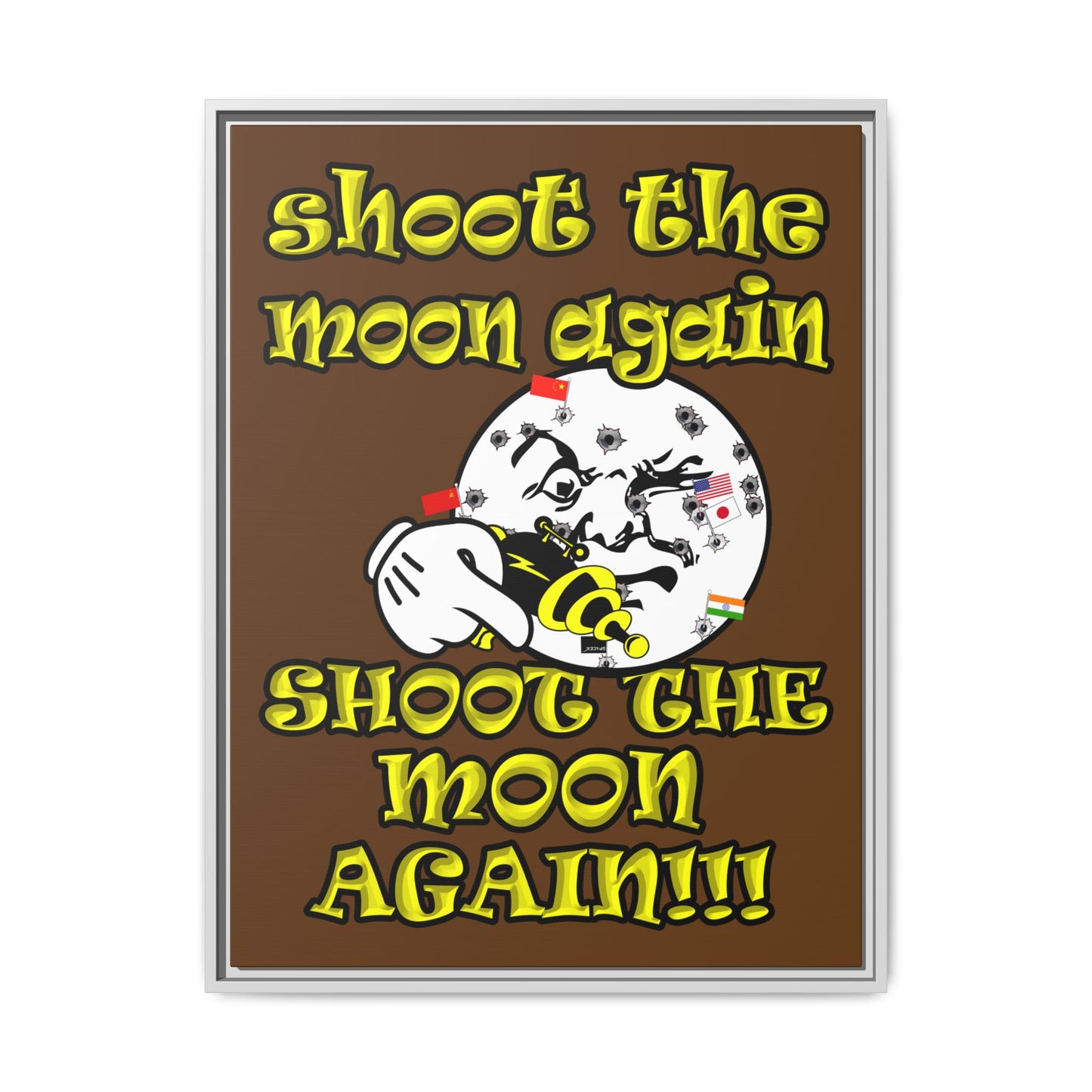 shoot the moon again - framed canvas art (brown)