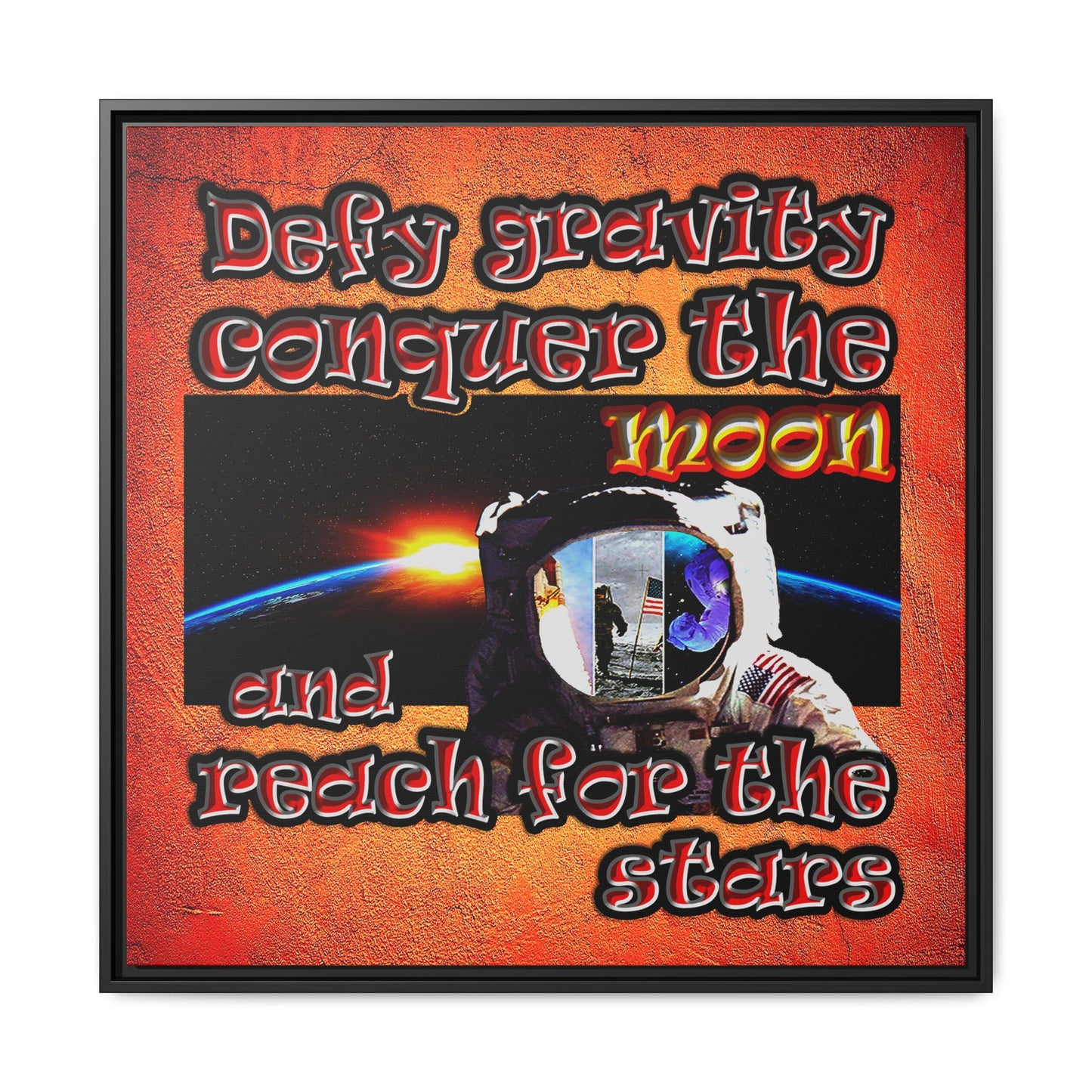 defy conquer reach - framed canvas art (burnt orange)