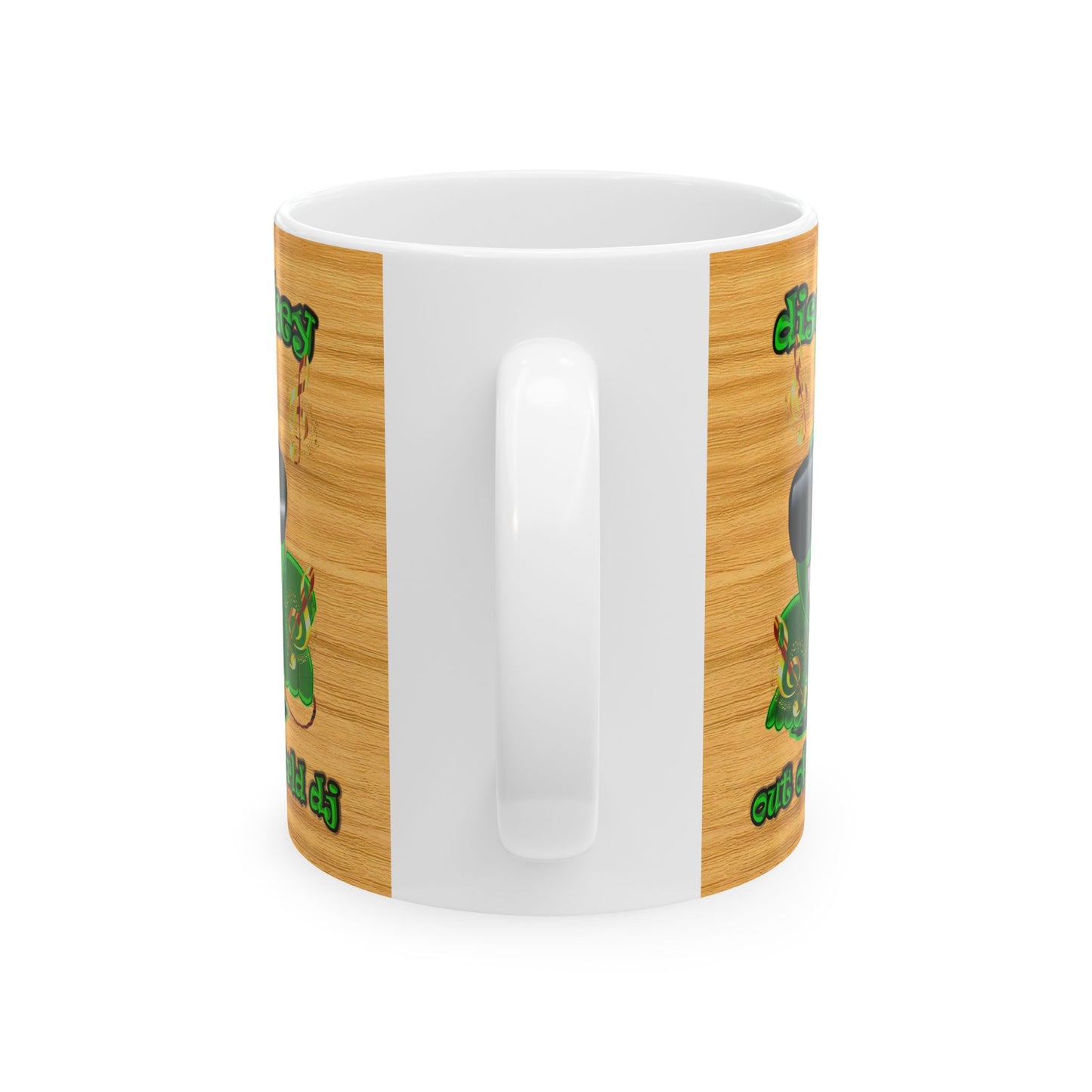disc jockey - White Mug (butterscotch wood finish)