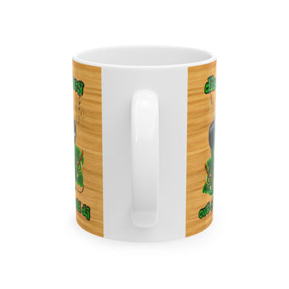 disc jockey - White Mug (butterscotch wood finish)