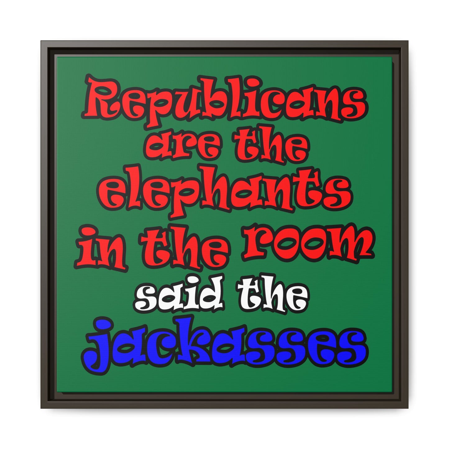 donkeys and elephants - framed canvas art (dark green)