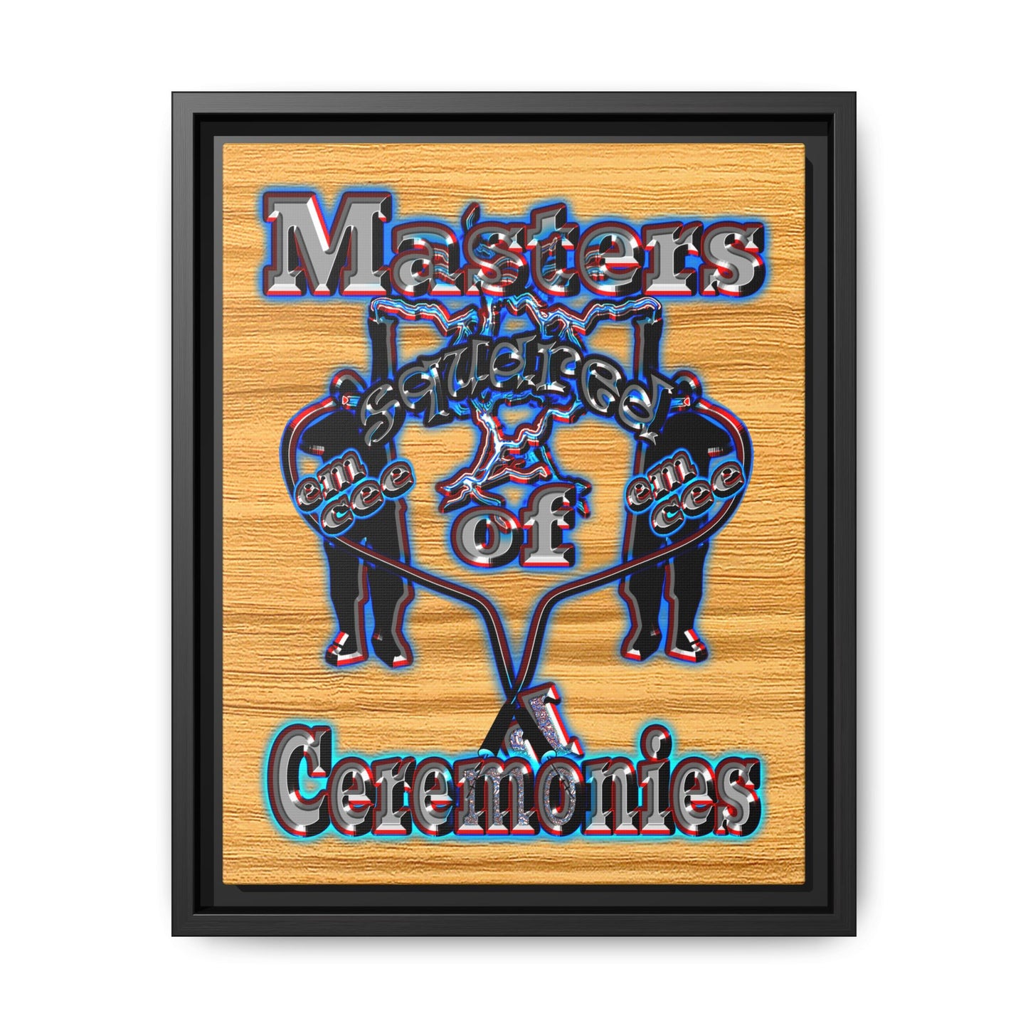 em cee squared - framed canvas art (butterscotch wood finish)