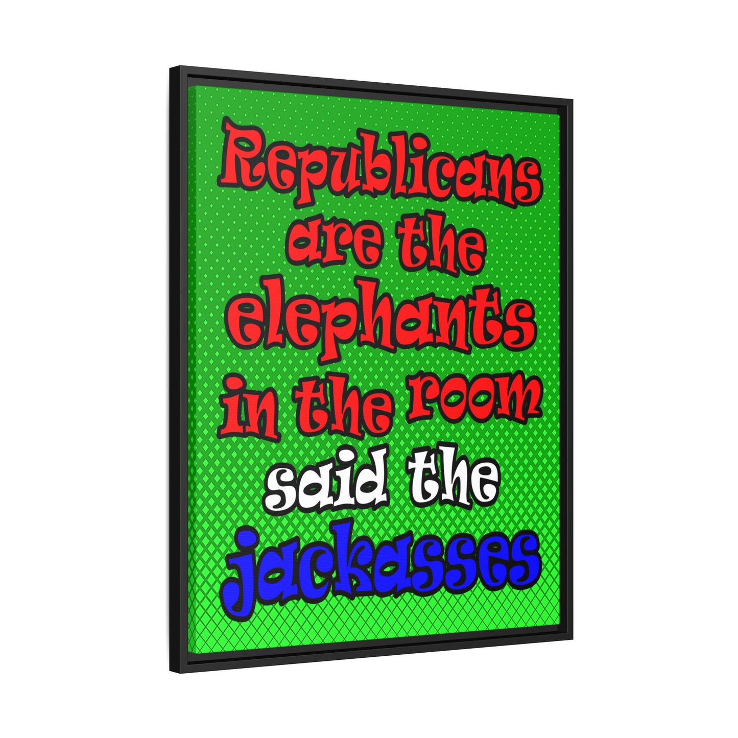 donkeys and elephants - framed canvas art (logo green)