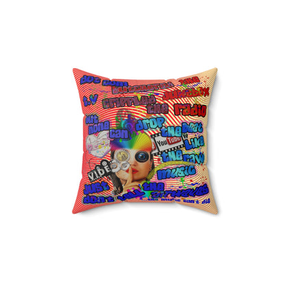 drop the beat - Faux Suede Square Pillow - (yellow-orange wave)