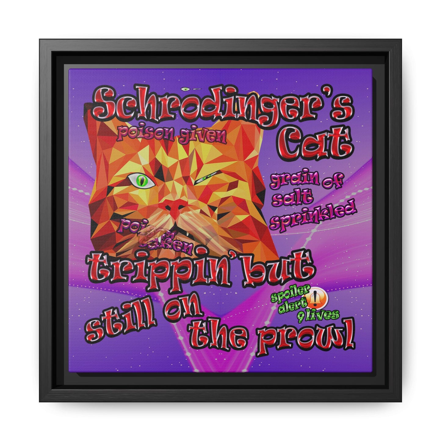 schrodinger's cat - framed canvas art (purple-pink wave)