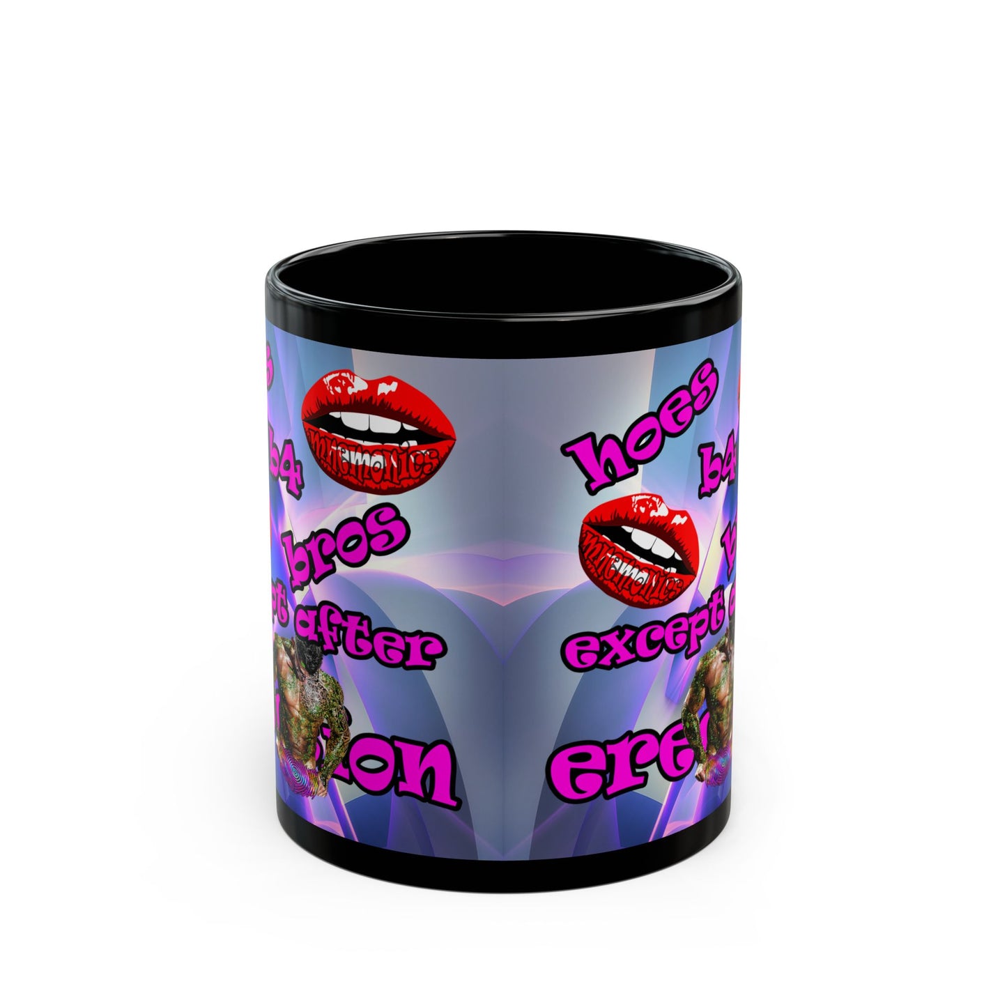 hoes b4 bros - Black Mug (grey-pink wave)