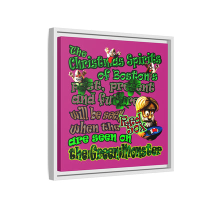 christmas spirits of boston - framed canvas art (pink)