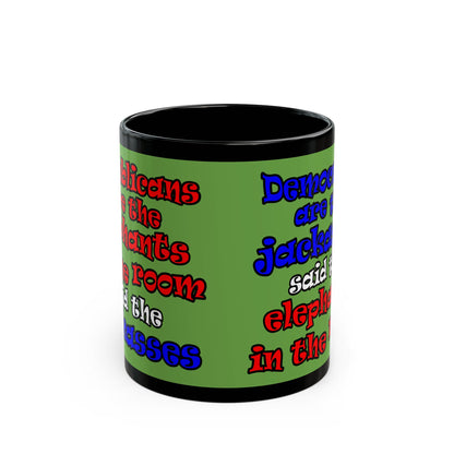 donkeys and elephants - Black Mug (green)