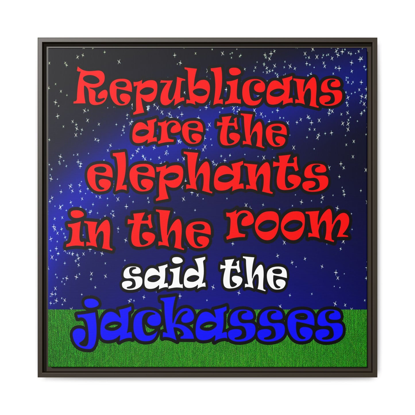 donkeys and elephants - framed canvas art ('snoops' background)