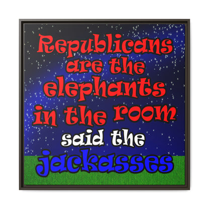 donkeys and elephants - framed canvas art ('snoops' background)