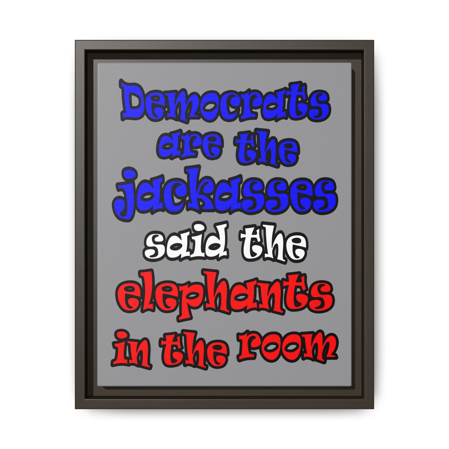 donkeys and elephants - framed canvas art (grey)