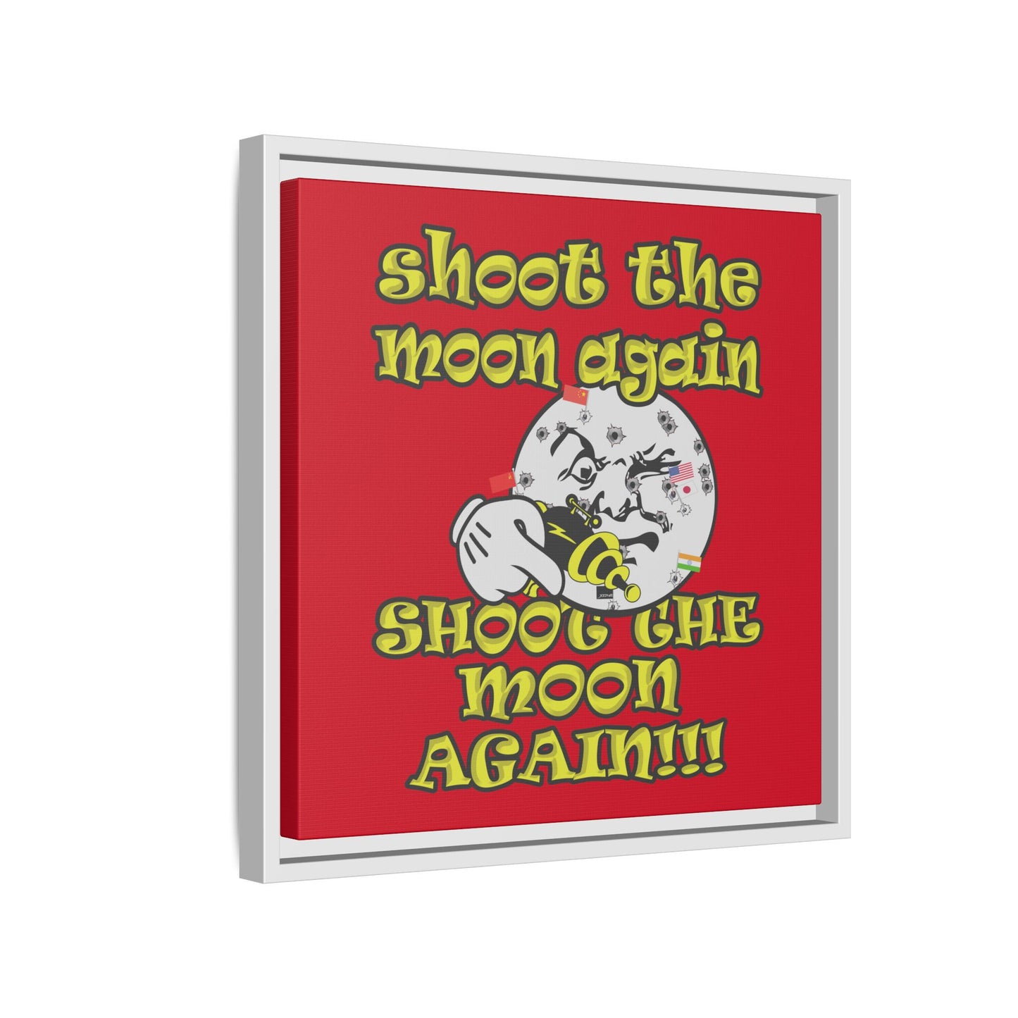 shoot the moon again - framed canvas art (dark red)