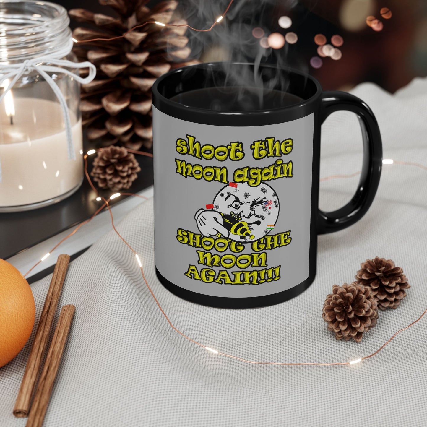 shoot the moon again - Black Mug (light grey)