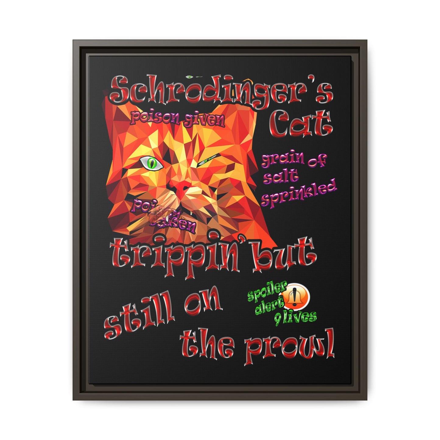 schrodinger's cat - framed canvas art (black)