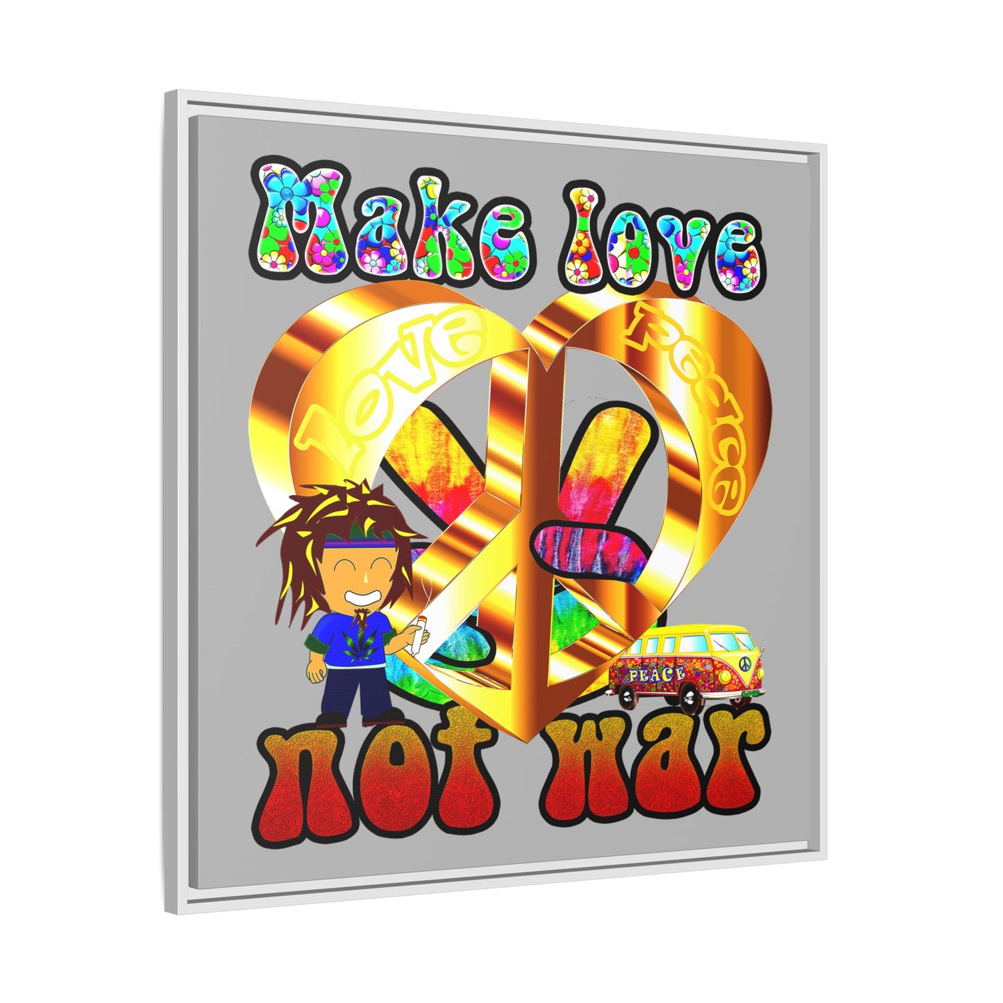 love peace - framed canvas art (light grey)