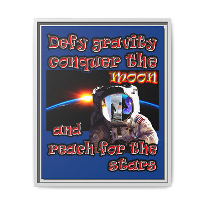 defy conquer reach - framed canvas art (dark blue)
