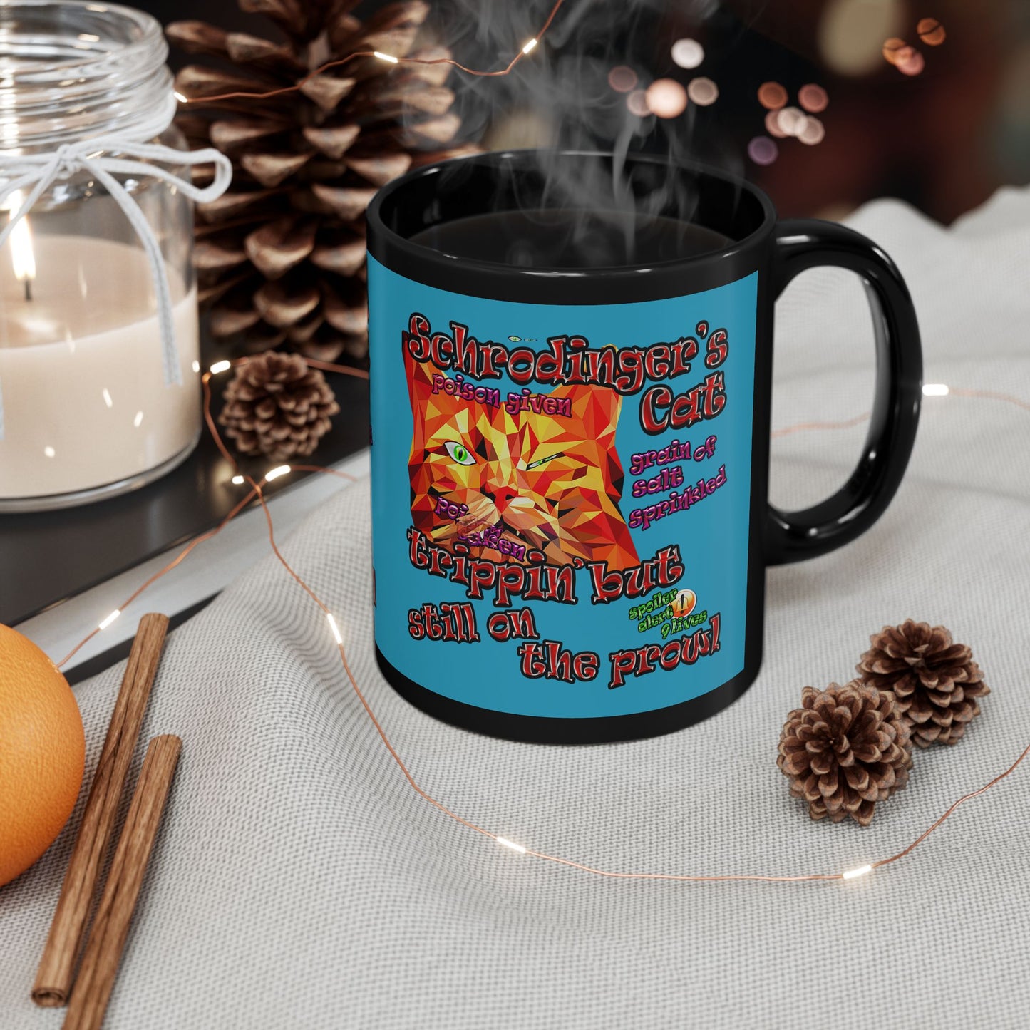 schrodinger's cat - Black Mug (turquoise)