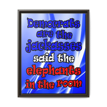 donkeys and elephants - framed canvas art (blue-white wave)
