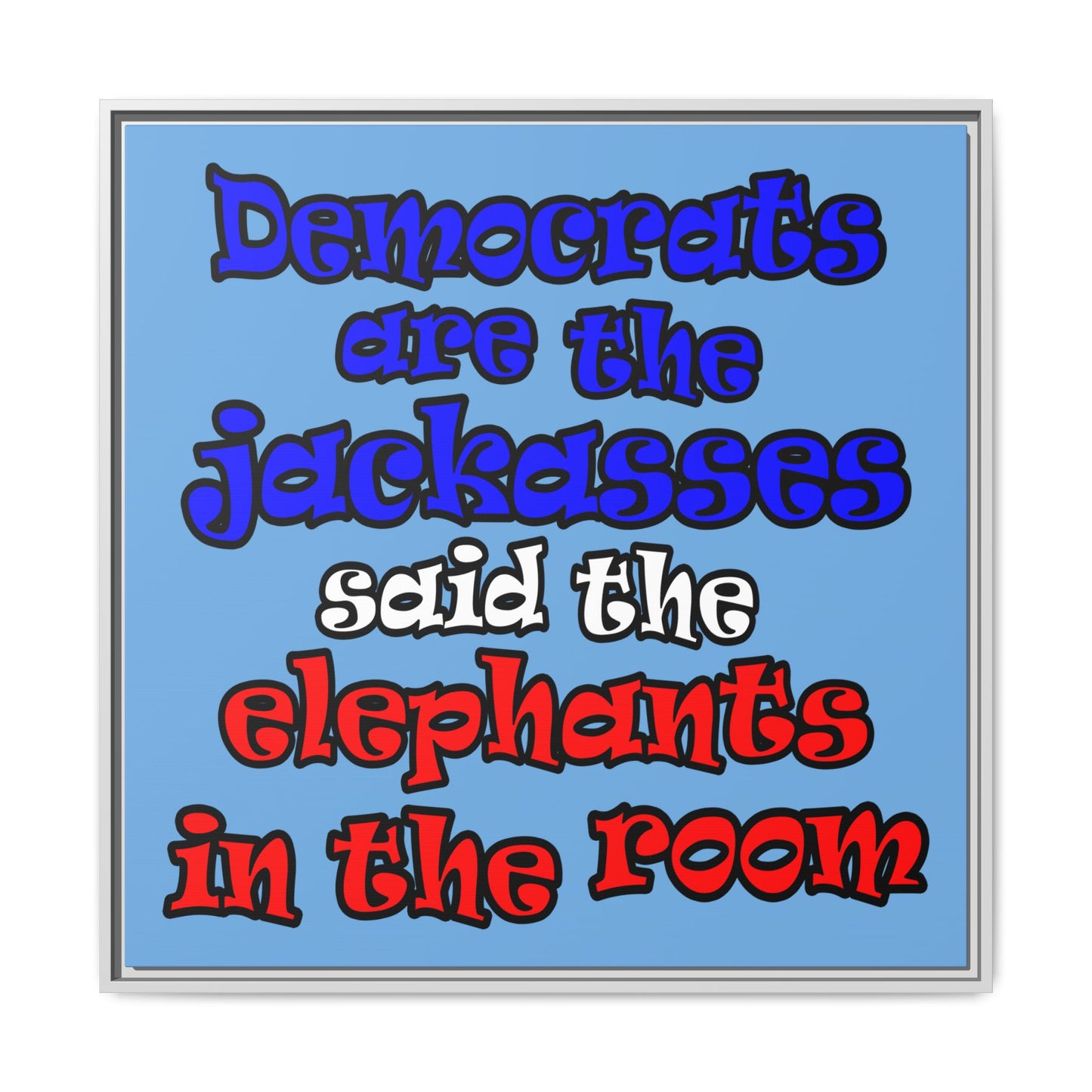 donkeys and elephants - framed canvas art (light blue)