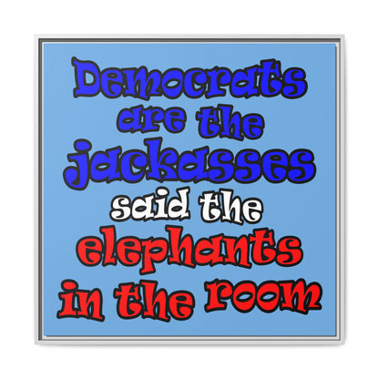 donkeys and elephants - framed canvas art (light blue)
