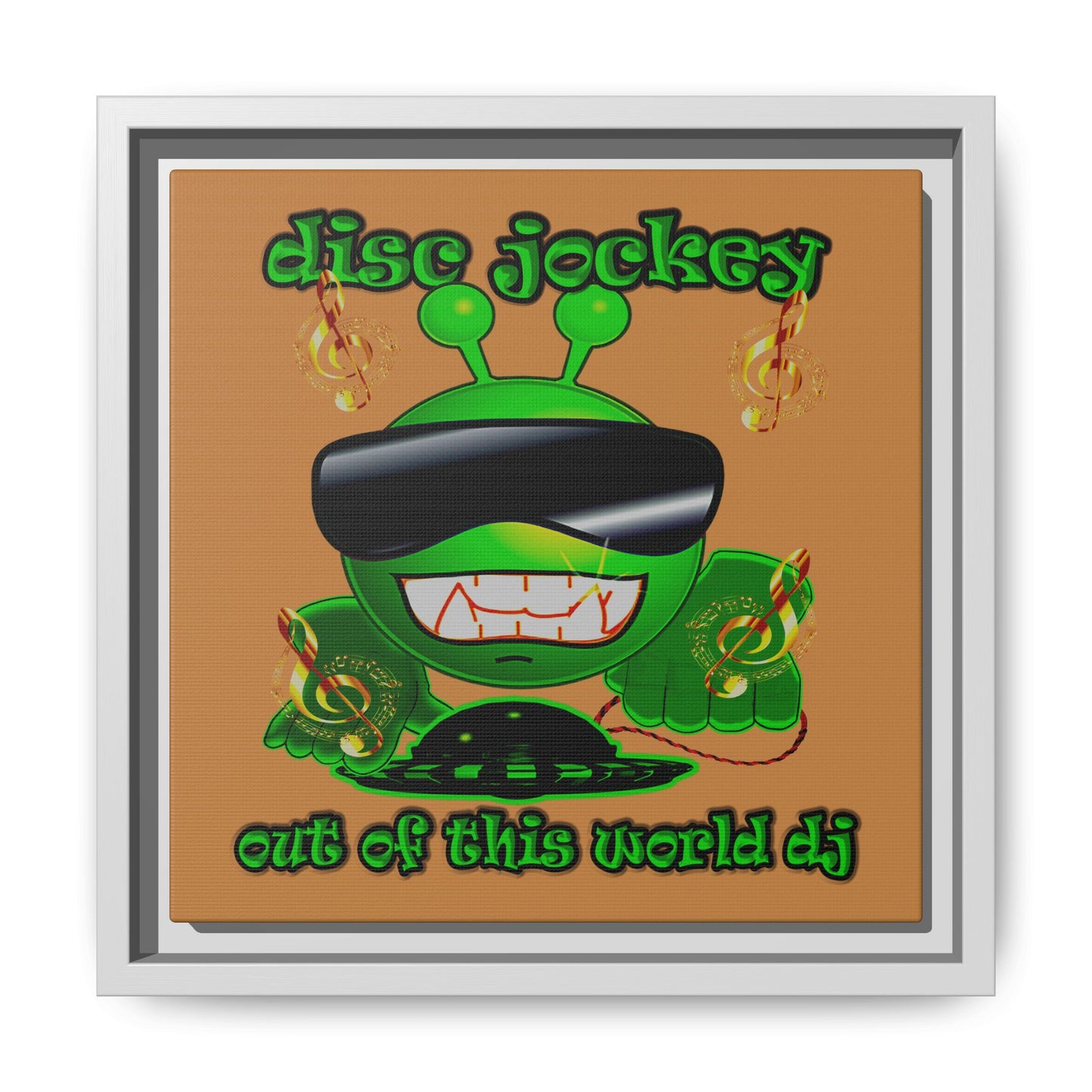 disc jockey - framed canvas art (light brown)