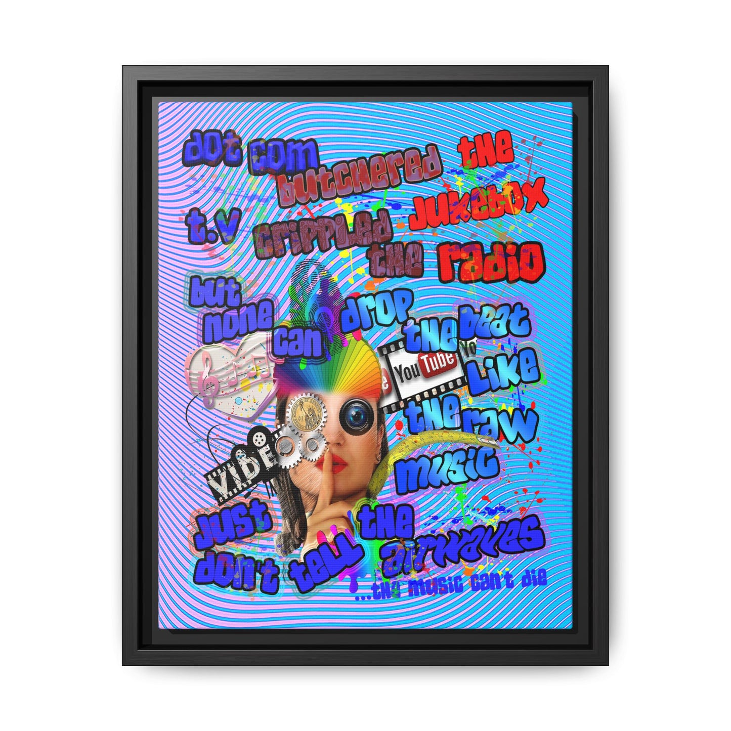 drop the beat - framed canvas art (light blue-purple wave)