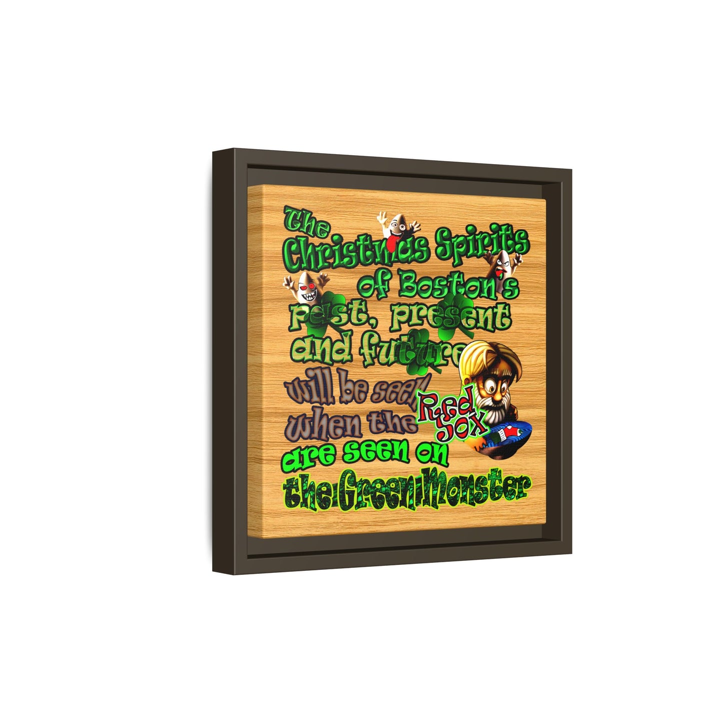 christmas spirits of boston - framed canvas art (butterscotch wood finish)