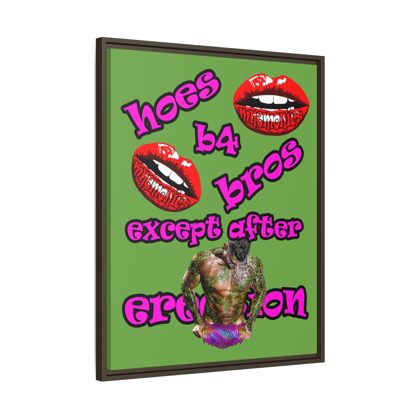 hoes b4 bros - framed canvas art (green)