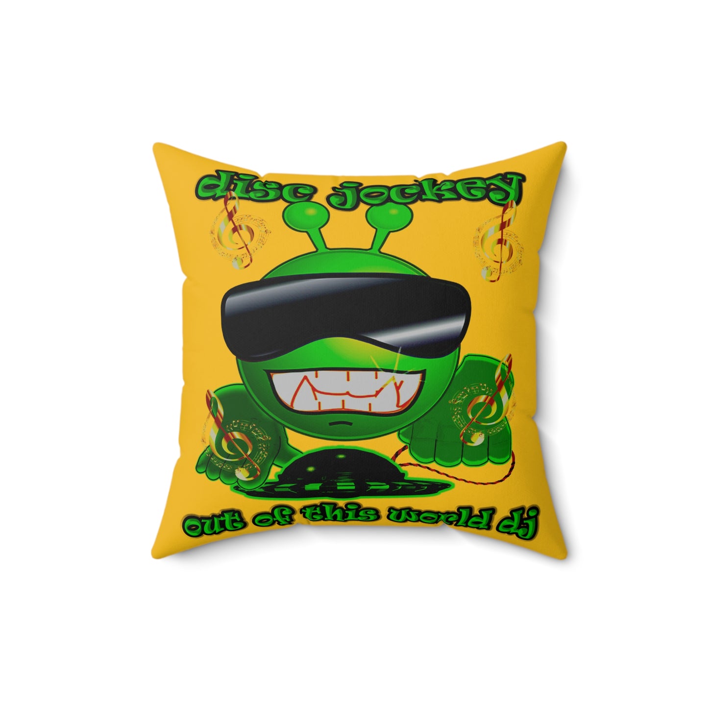 disc jockey - Spun Polyester Square Pillow - (yellow)