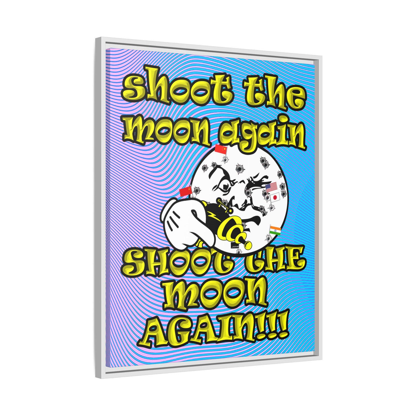 shoot the moon again - framed canvas art (light blue-purple wave)
