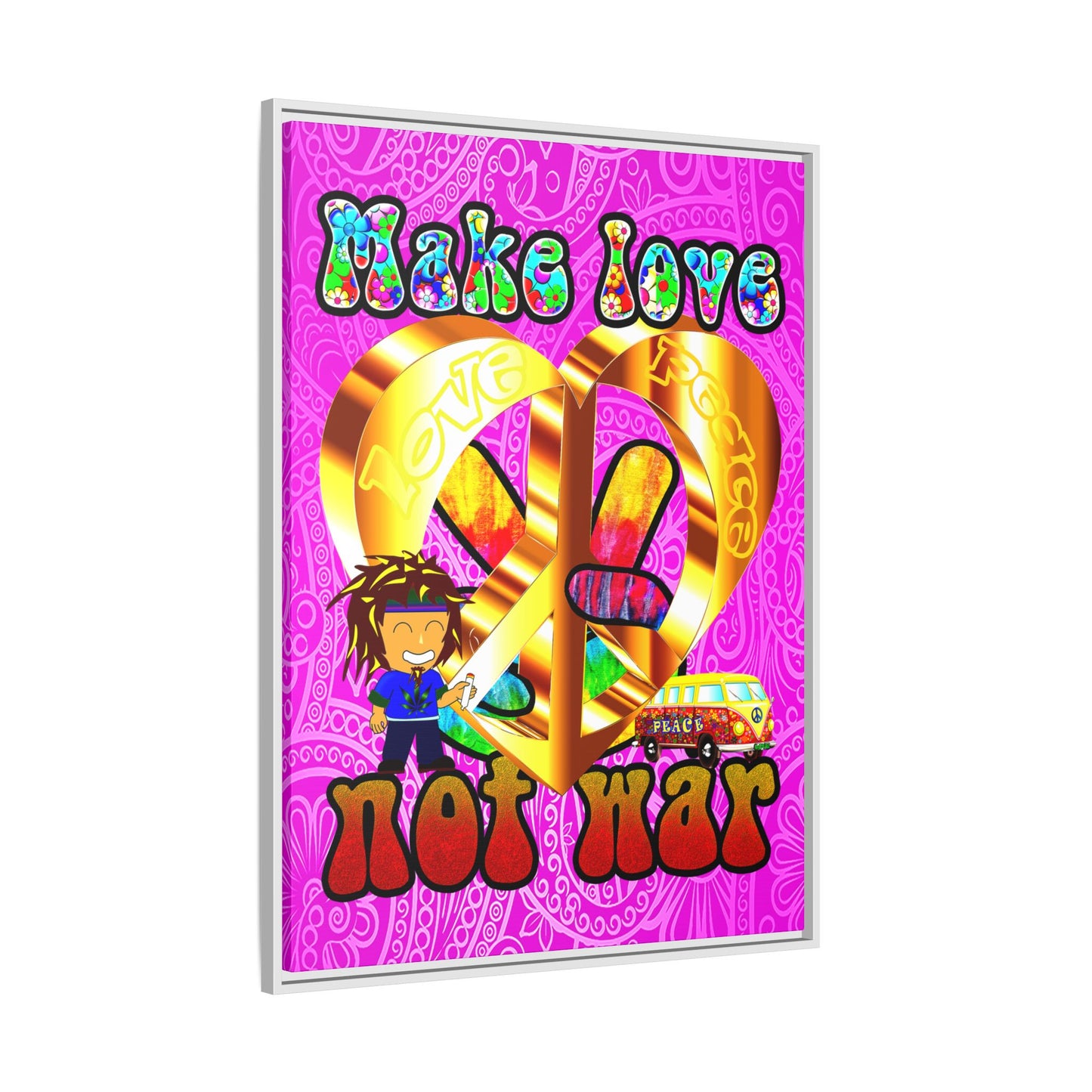 love peace - framed canvas art (pink swirl)