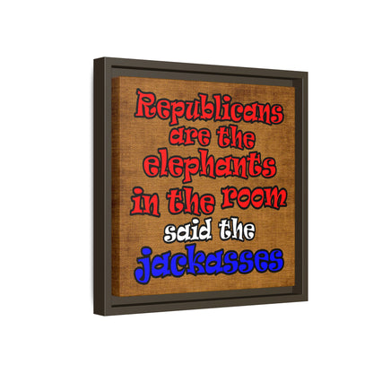 donkeys and elephants - framed canvas art (brown papyrus)