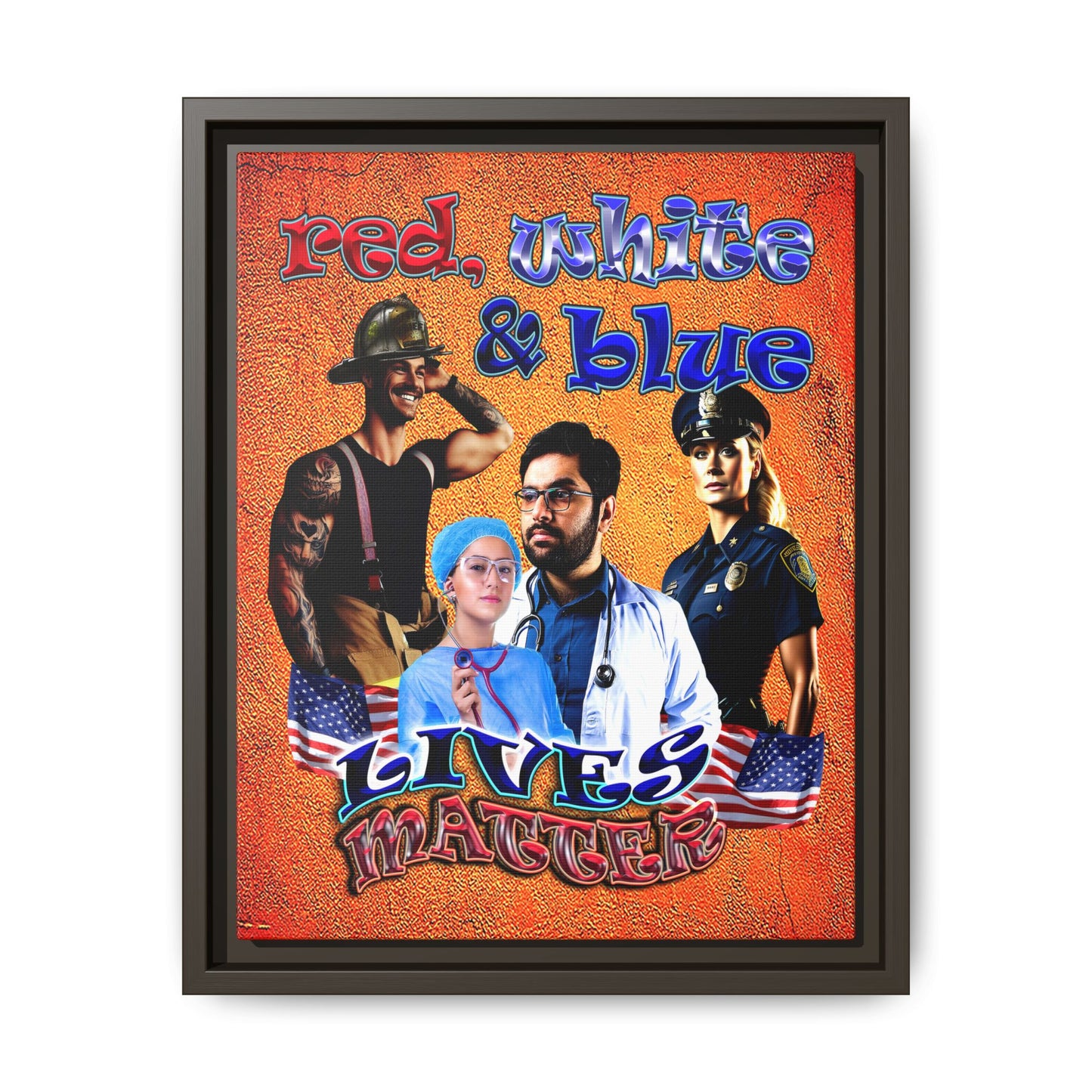 rw&b lives matter - framed canvas art (burnt orange)
