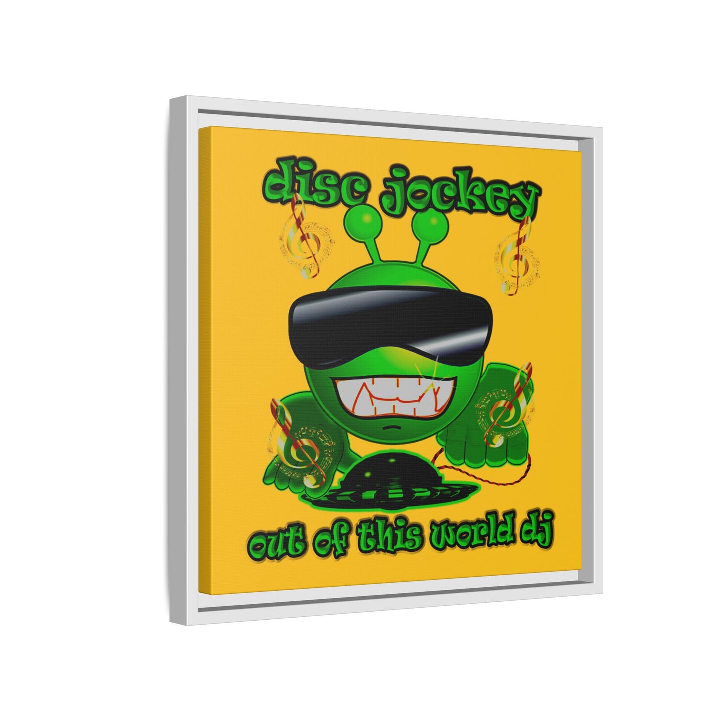 disc jockey - framed canvas art (yellow)