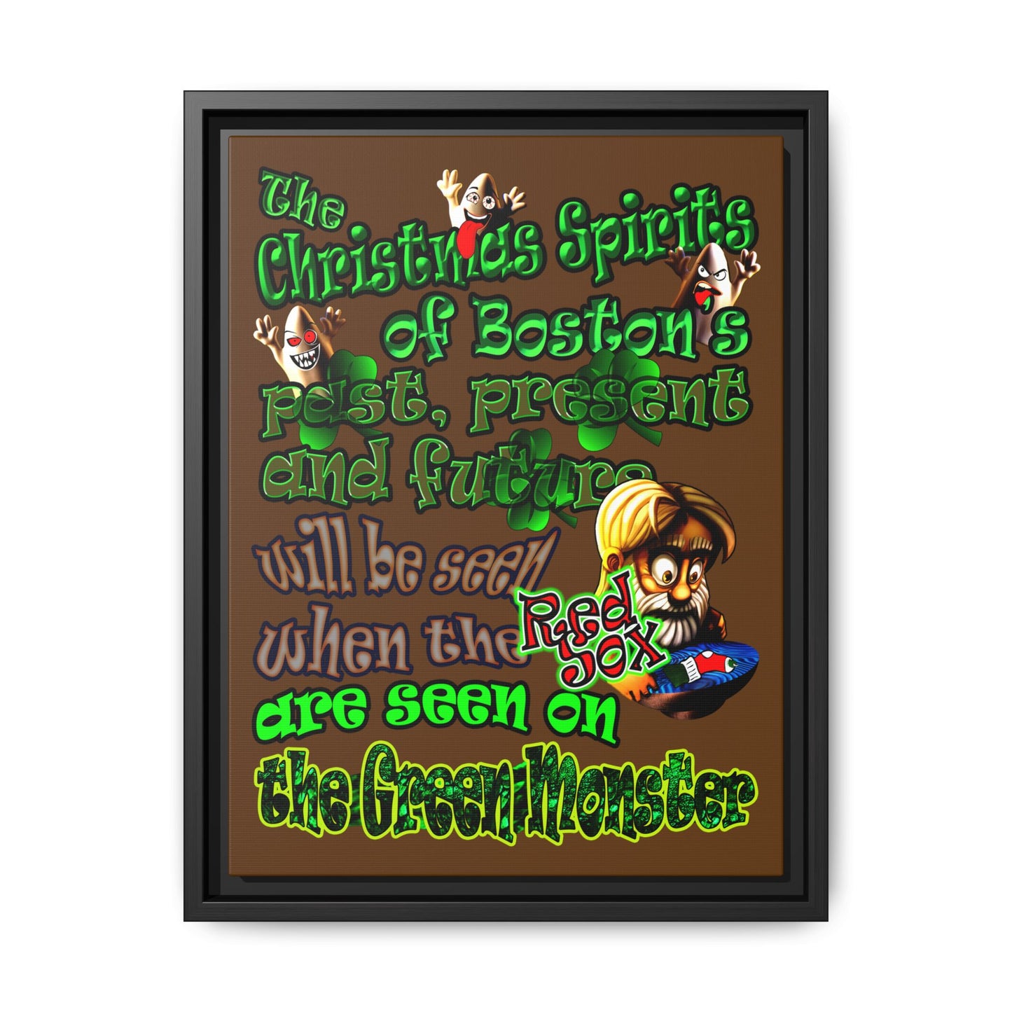 christmas spirits of boston - framed canvas art (brown)