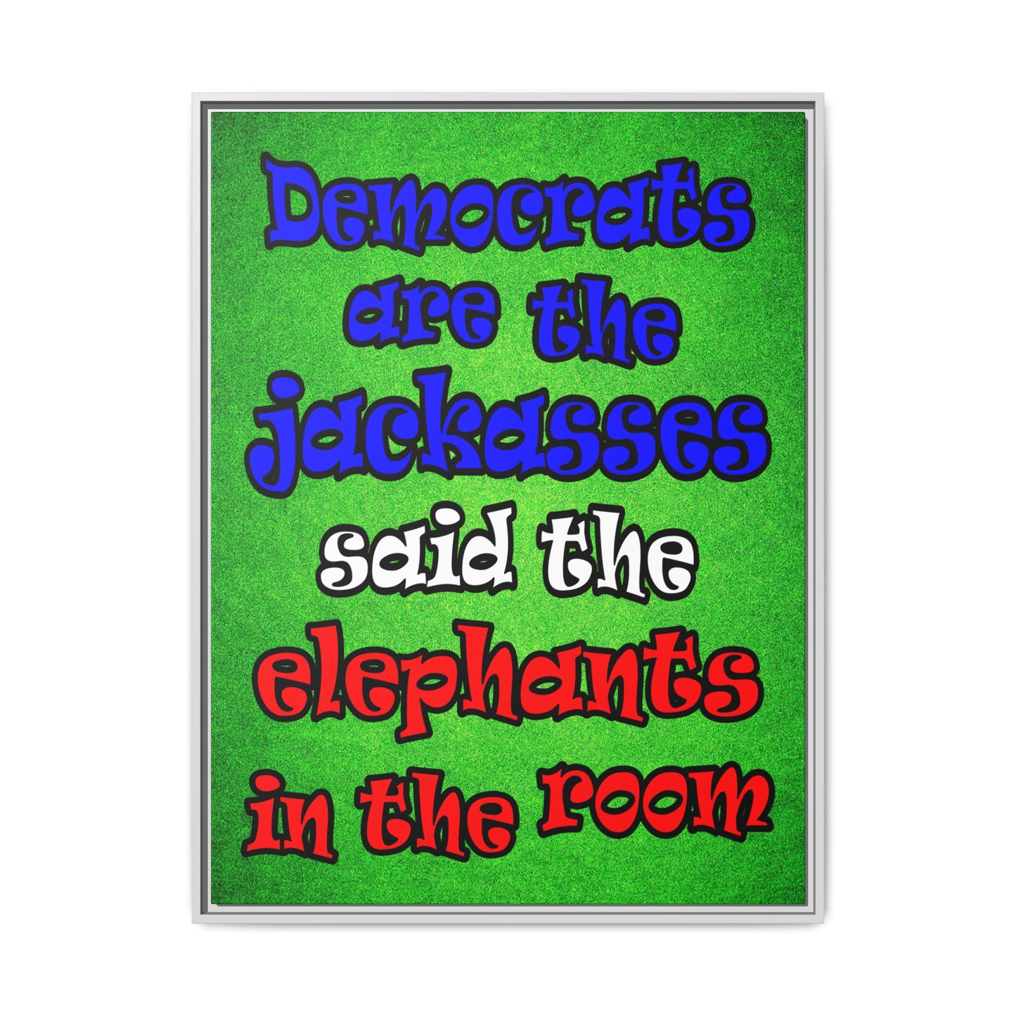 donkeys and elephants - framed canvas art (green turf)