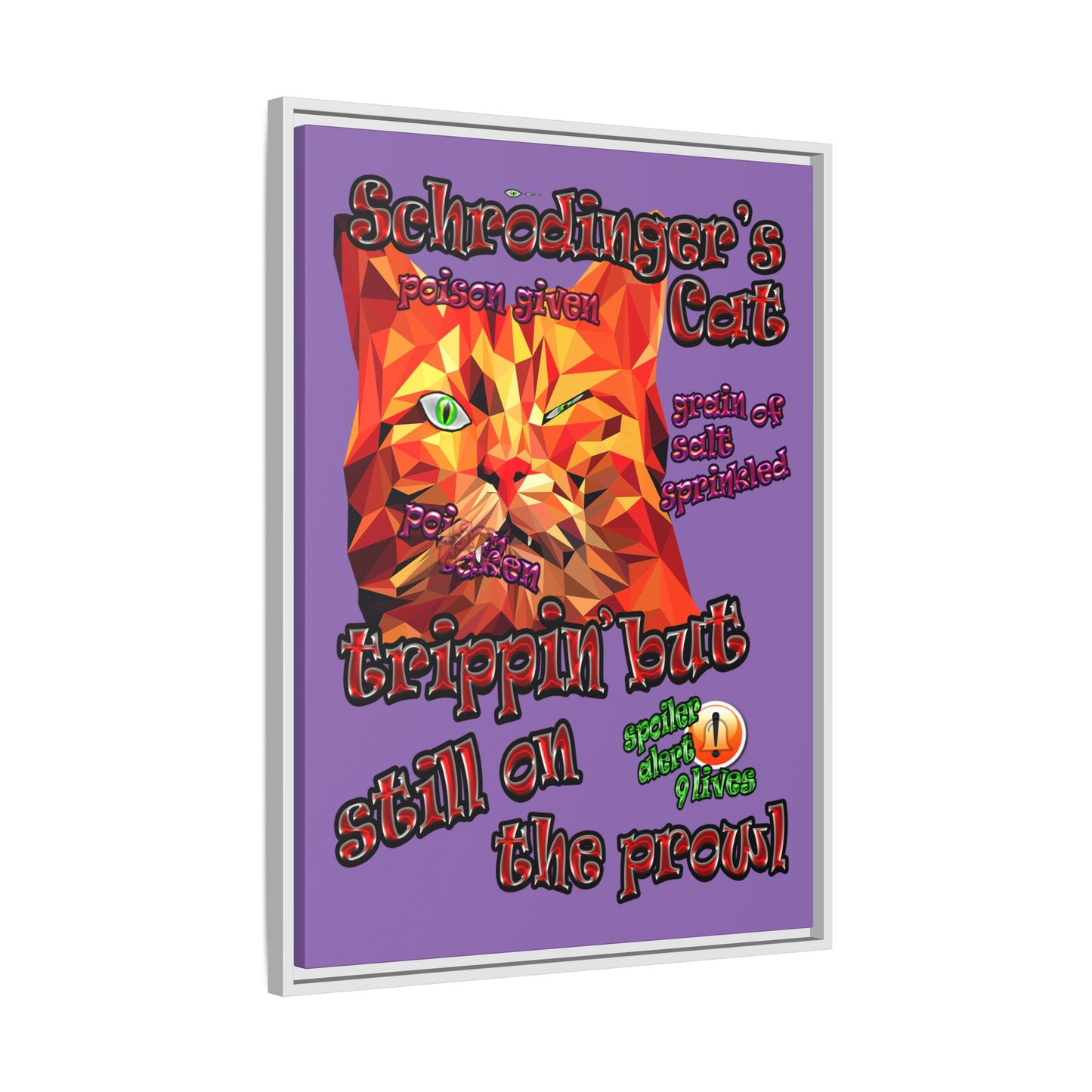 schrodinger's cat - framed canvas art (light purple)