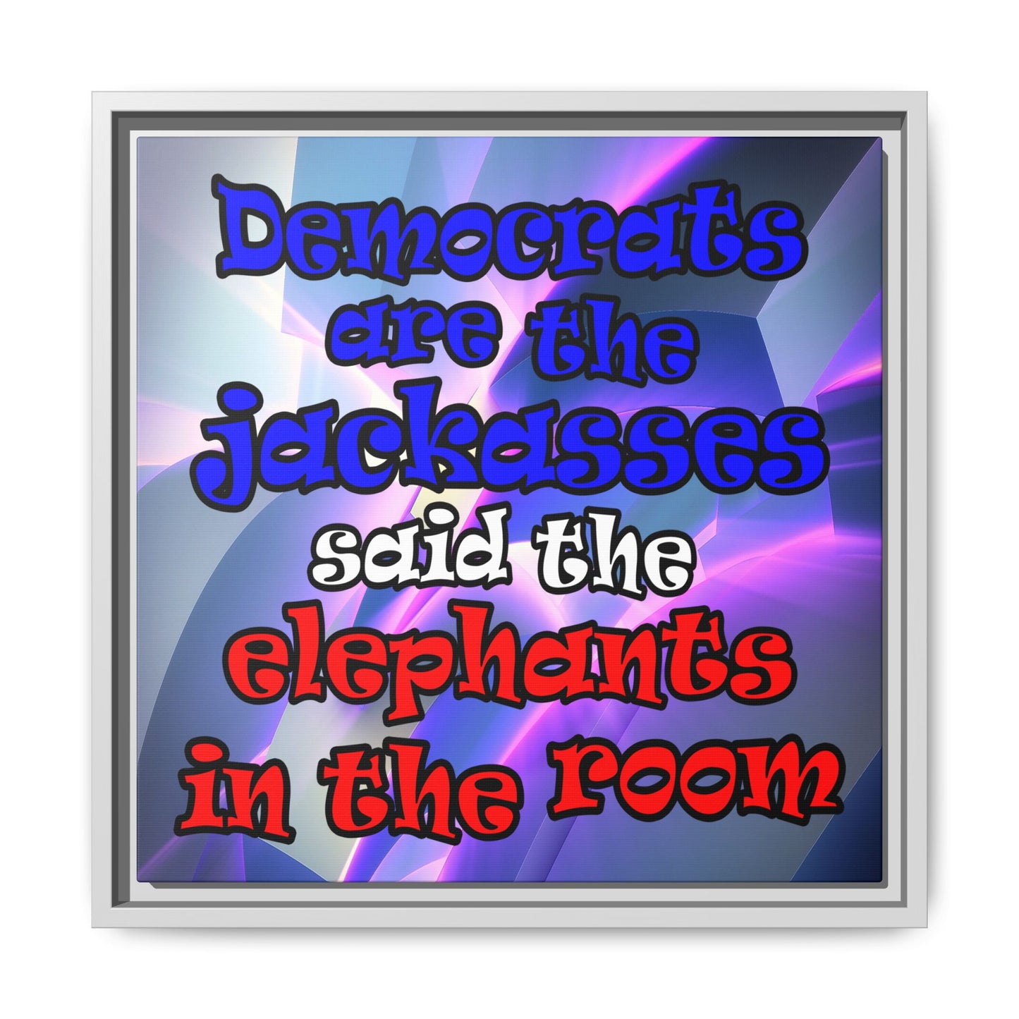 donkeys and elephants - framed canvas art (grey-pink wave)