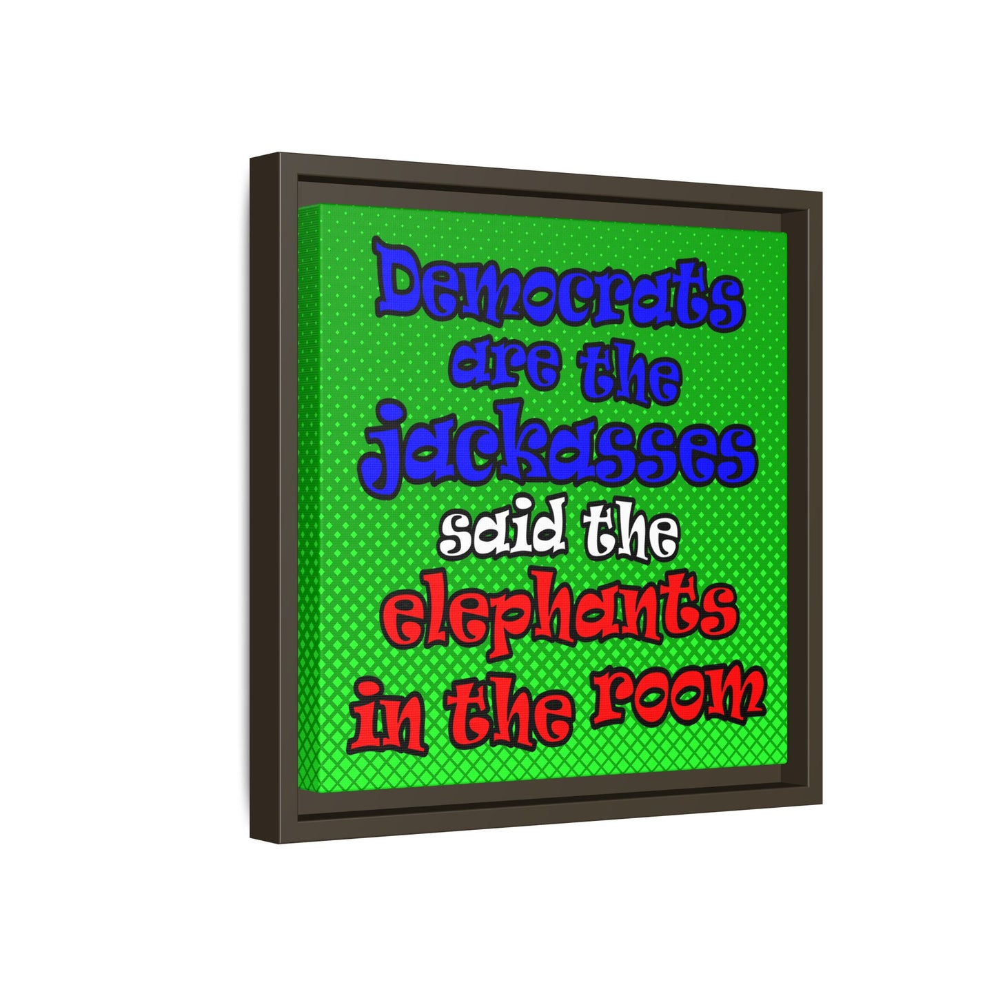 donkeys and elephants - framed canvas art (logo green)