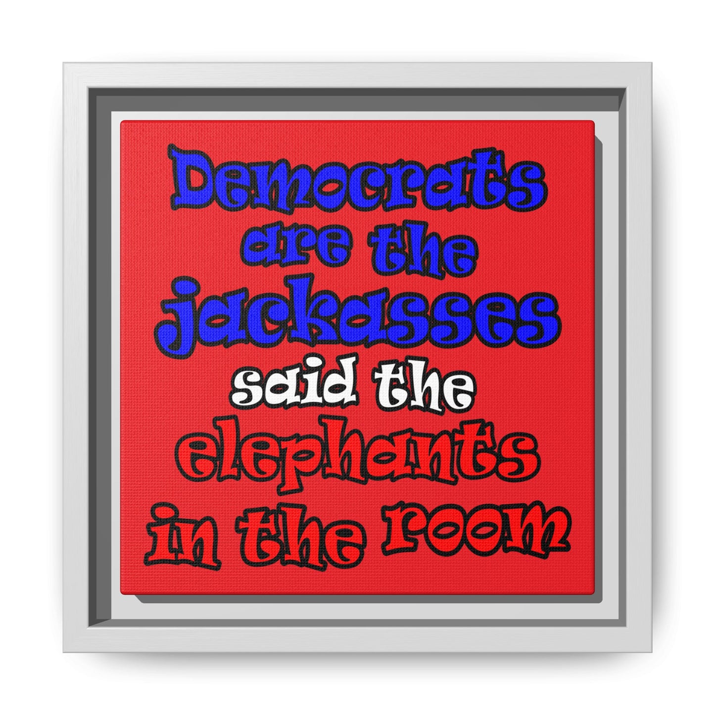 donkeys and elephants - framed canvas art (red)