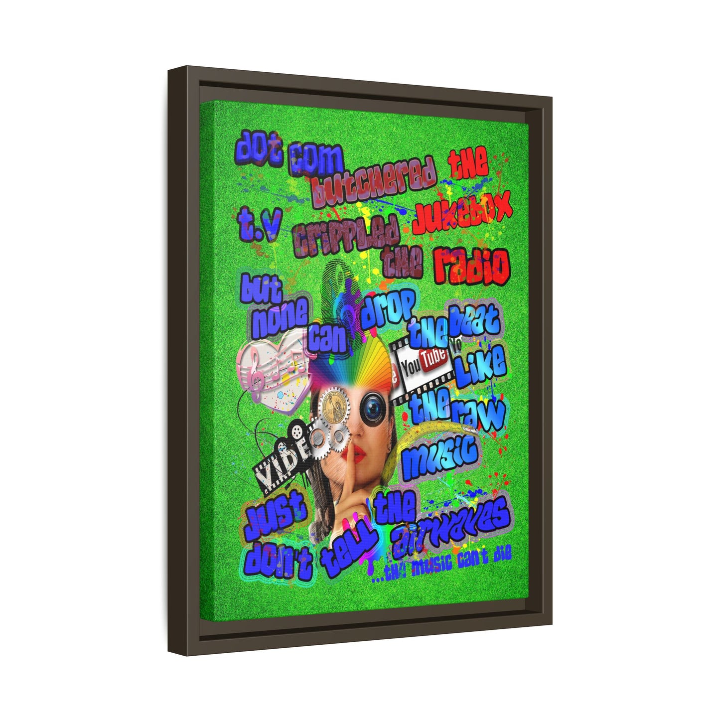 drop the beat - framed canvas art (green turf)
