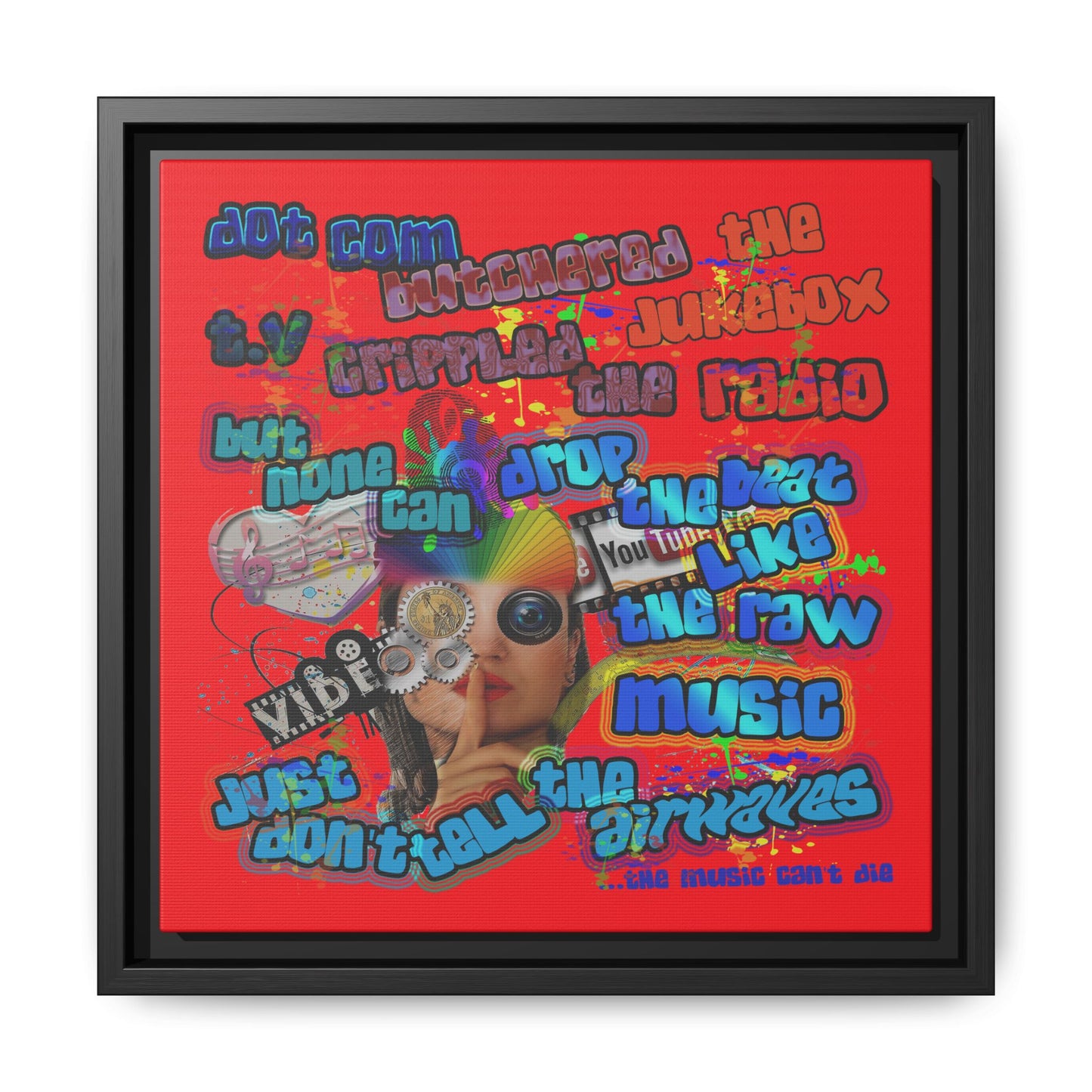drop the beat - framed canvas art (red)