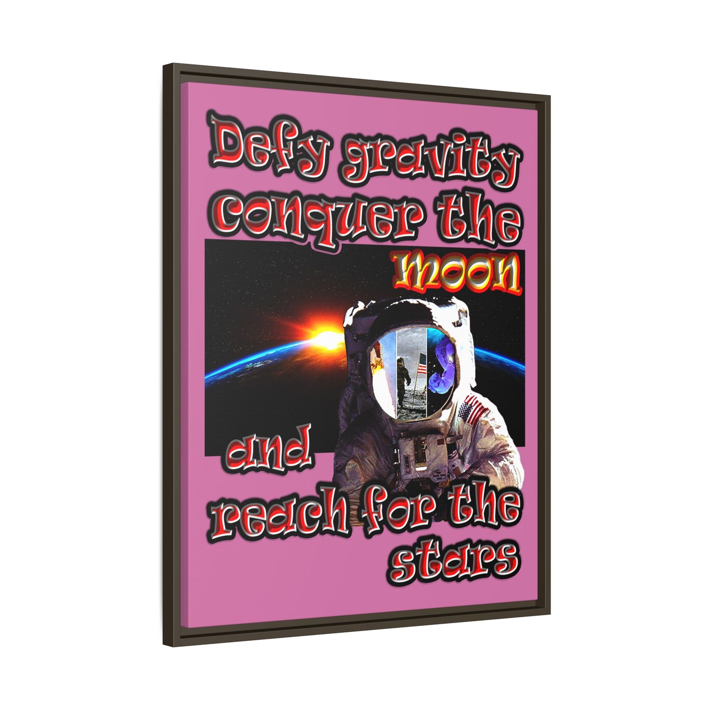 defy conquer reach - framed canvas art (light pink)